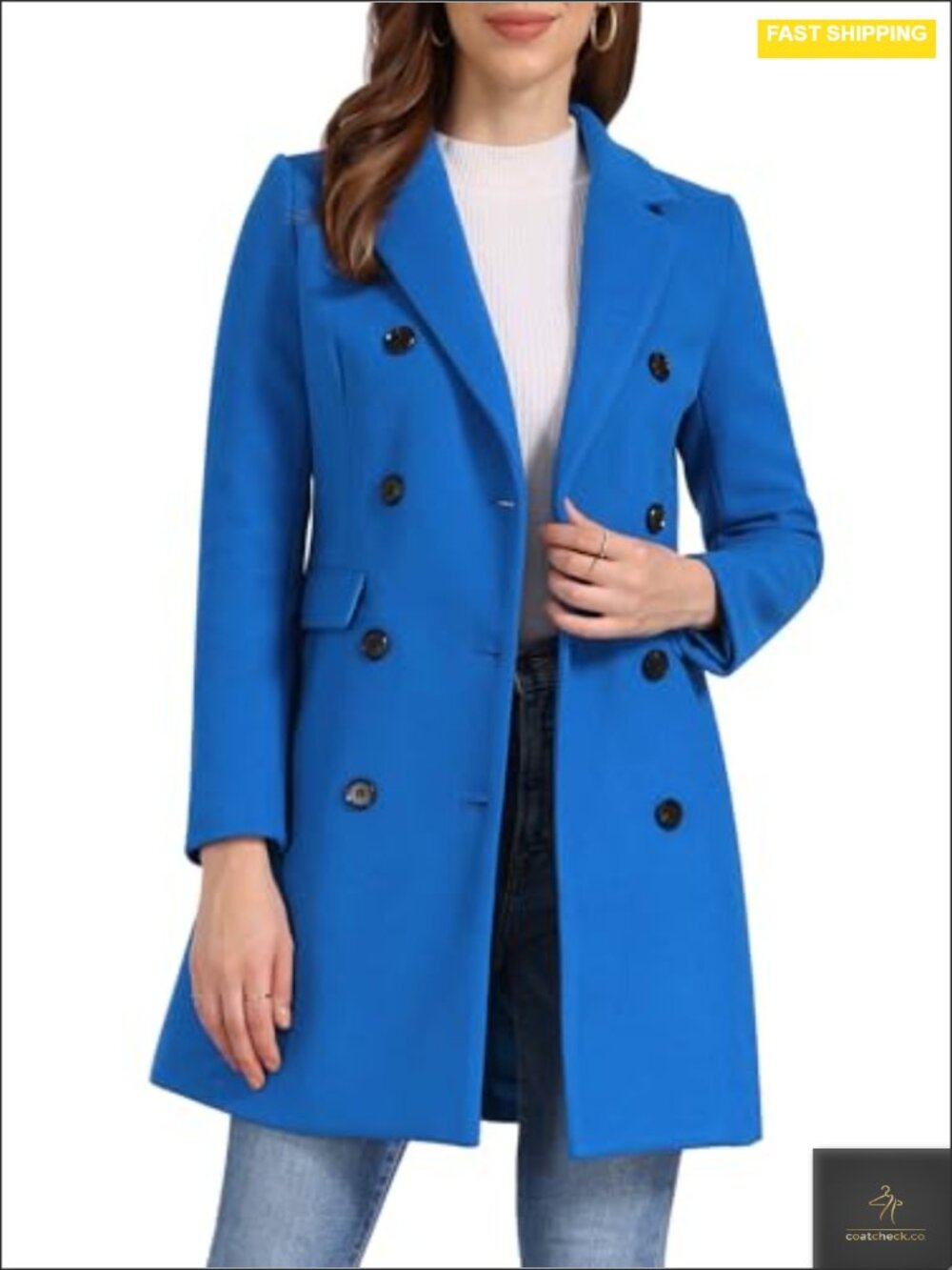 Women's Winter Trench Peacoat Double Breasted Notch Lapel Longline